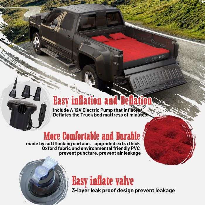 Colchón Inflable Rojo para Camioneta de Tamaño Completo de 5.5-6.5 pies
