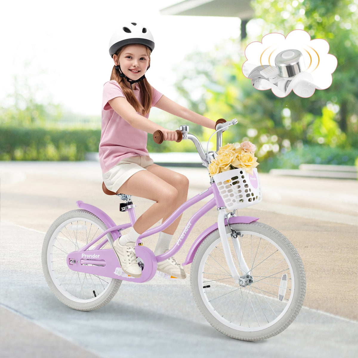 20 Inch Kids Bike with Helmet Protective Set Purple