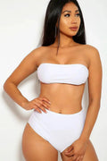 White Bandeau High Waisted 2 Pc. Swimsuit