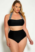White Black Love Print Halter Bandeau High Waist Plus Size Swimsuit