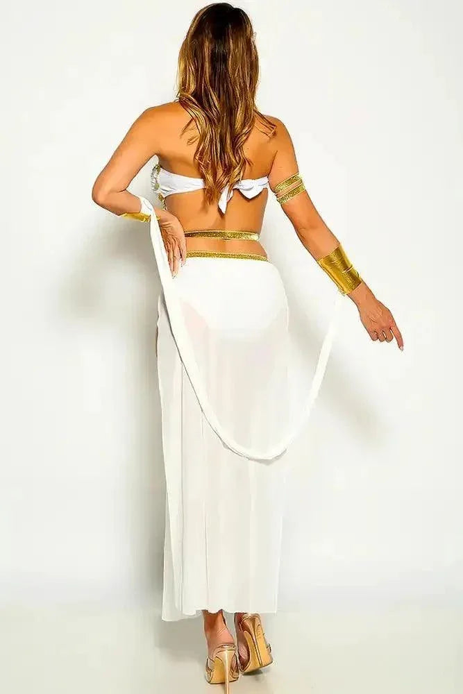 White Gold Coin Fringe Goddess 5 Piece Costume