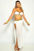 White Gold Embellished Rhinestone Fringe Goddess 5 Piece Costume
