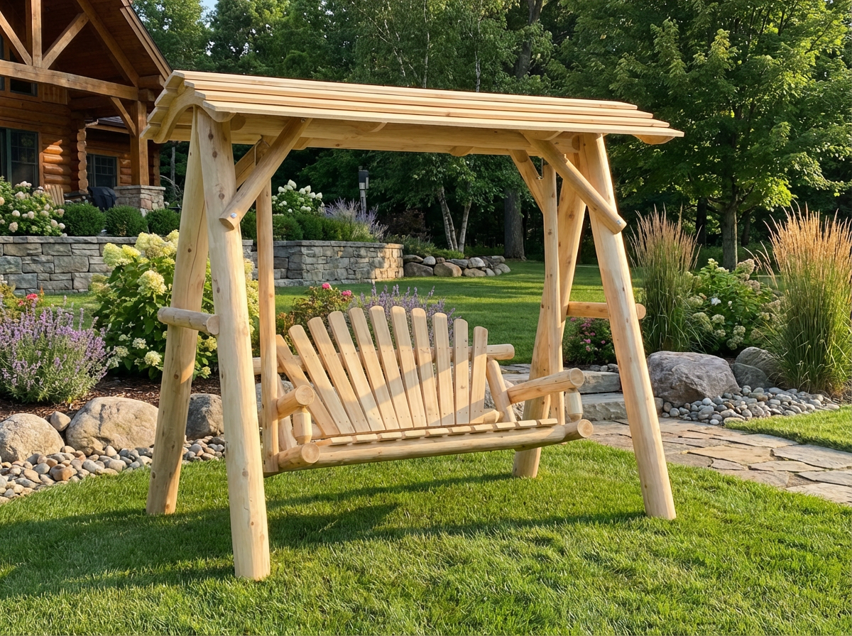 Columpio de madera con toldo para porche