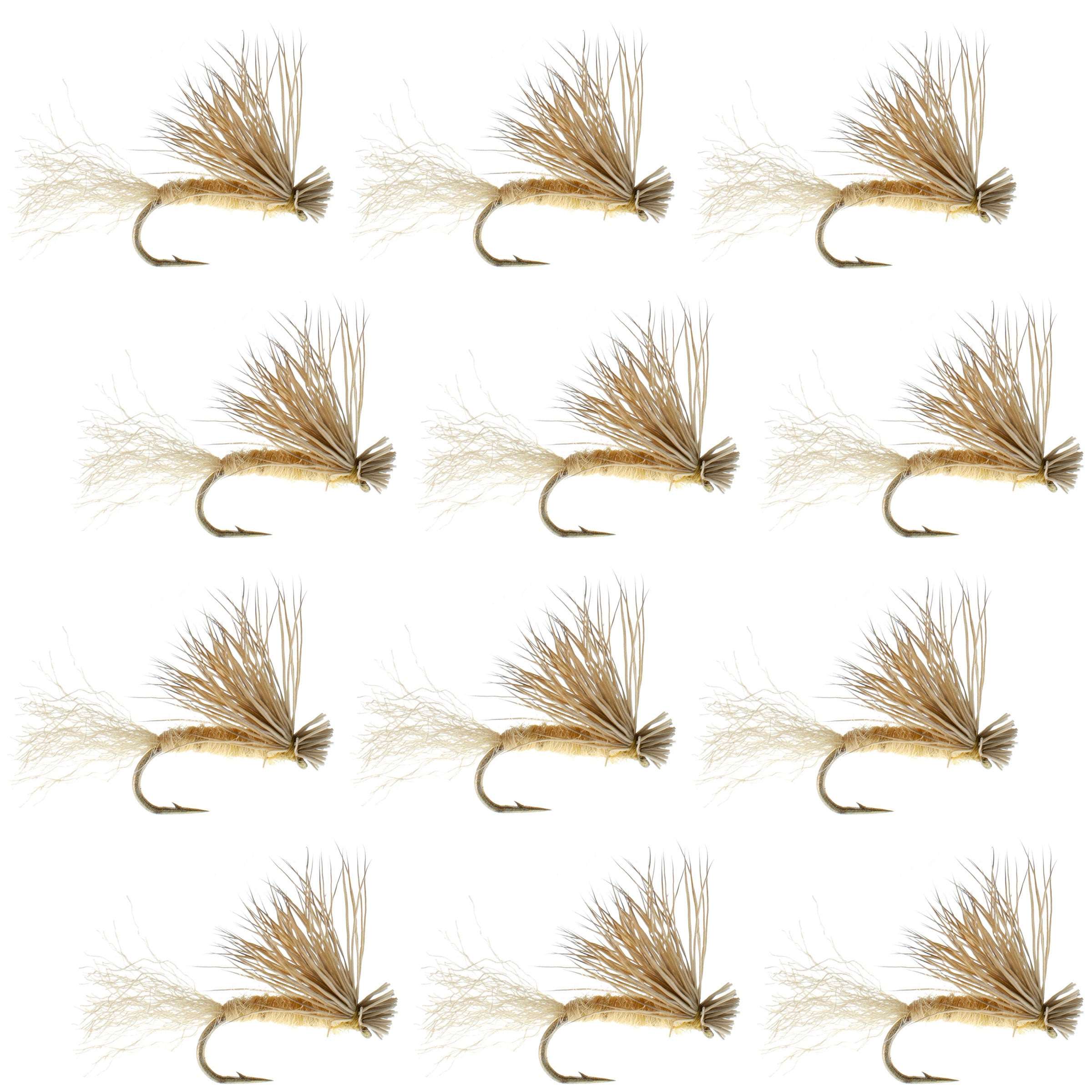 Barbless Tan X Caddis Emerging Caddis Adult Fly - 12 Flies Size 14